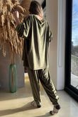 Binky Bow Soft Stretch Velour Lounge Suit Olive /50=